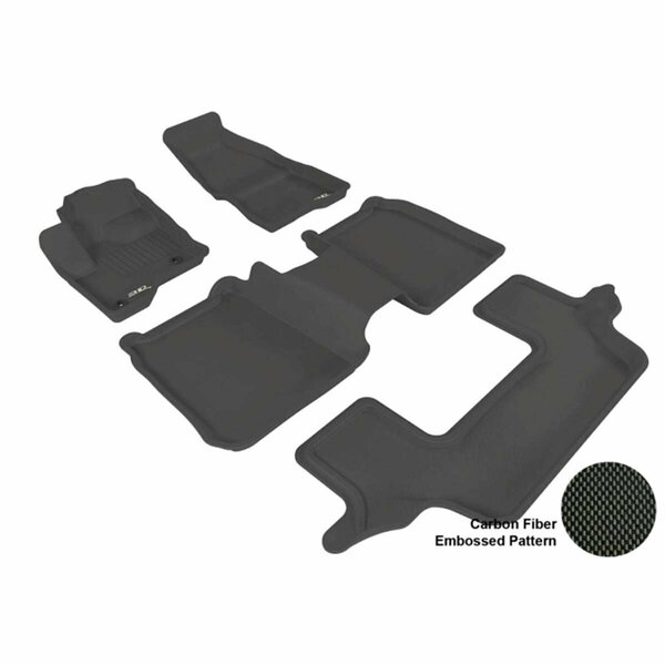 3D Maxpider FORD FLEX 2009-2014 KAGU BLACK R1 R2 R3 BENCH SEATING 2 EYELETS- R2 W/ CENTER CONSOLE Floor Mat L1FR05101509